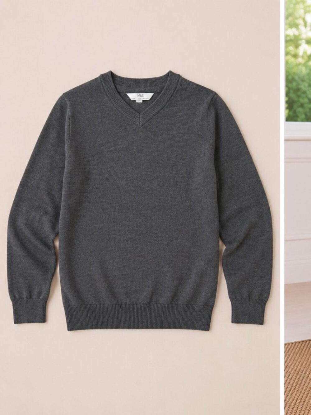 Marks & Spencer Kids Charcoal Grey V-Neck Sweater Size 7/8